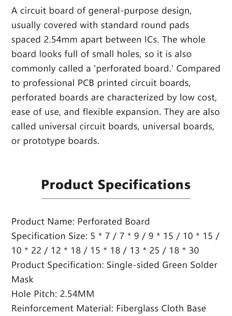 2.54mm Pitch Bakelite Universal Perfboard Stripboard Multipurpose Prototype Circuit Board Easy Soldering Single Sided DIY