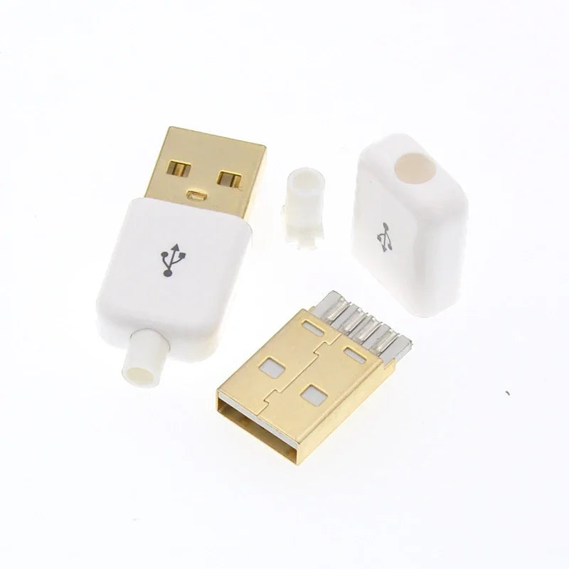 4/10pcs Gold-plating USB 2.0 4-Pin Male Connector Plug White/Black DIY Data Cable Soldering Interface USB Replacement Parts