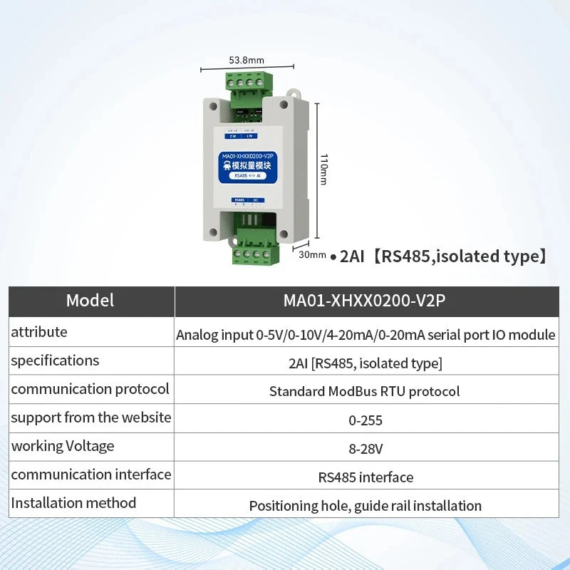 ModBus RTU Serial IO 1/2/4/6/8/10/12-Channel Analog Input Module RS485 CDSENET MA01-XHXX Rail Installation 8~28VDC Watchdog