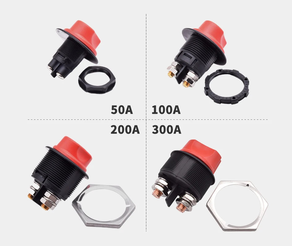 50A 100A 200A 300A Car Battery Disconnect Cut Off Kill Switch Rotary 12V 24V DC Power Isolator Auto Motorcycle Boat Accessories
