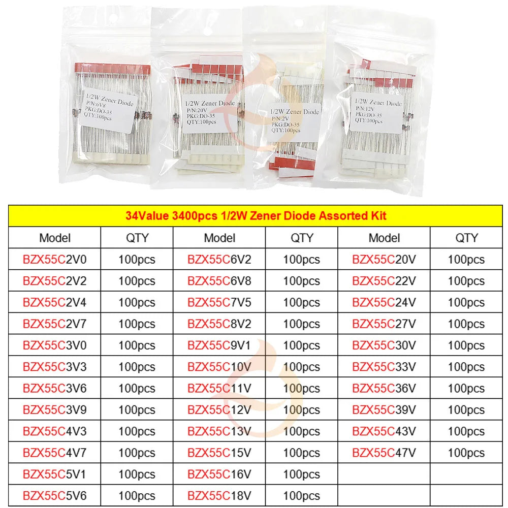 DIP SMD Zener Diode Fast Switching Schottky TVS Diode Assorted Kit 1N4007 1N5408 FR207 1N5819 1N5822 1N4148 10A10 M7 SS14 2V-47V
