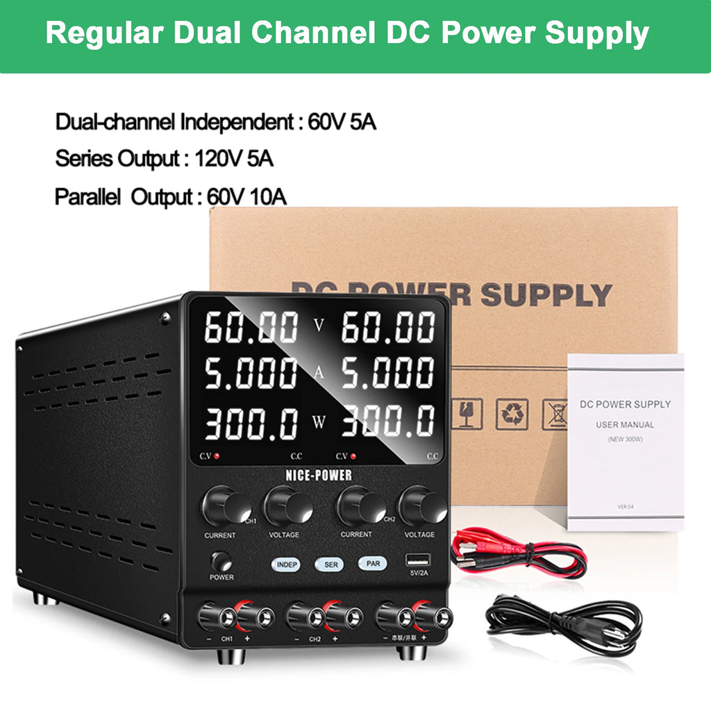 NICE-POWER 120V 3A Lab DC Power Supply 0-240V 0-6A Dual Channel Bench Power Source 12V 24V 10A 20A Power Supply Series Parallel