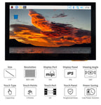 Raspberry Pi 5 Inch DSI LCD Capacitive Touch Screen 800x480 MiPi Display for RPi 5 4B 3B+ 3B Monitor  with Holder