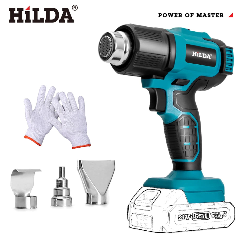 HILDA 21V Handheld Hot Air Gun Temperature Rechargeable Cordless for Makita Battery Electric Heat Gun with Nozzles