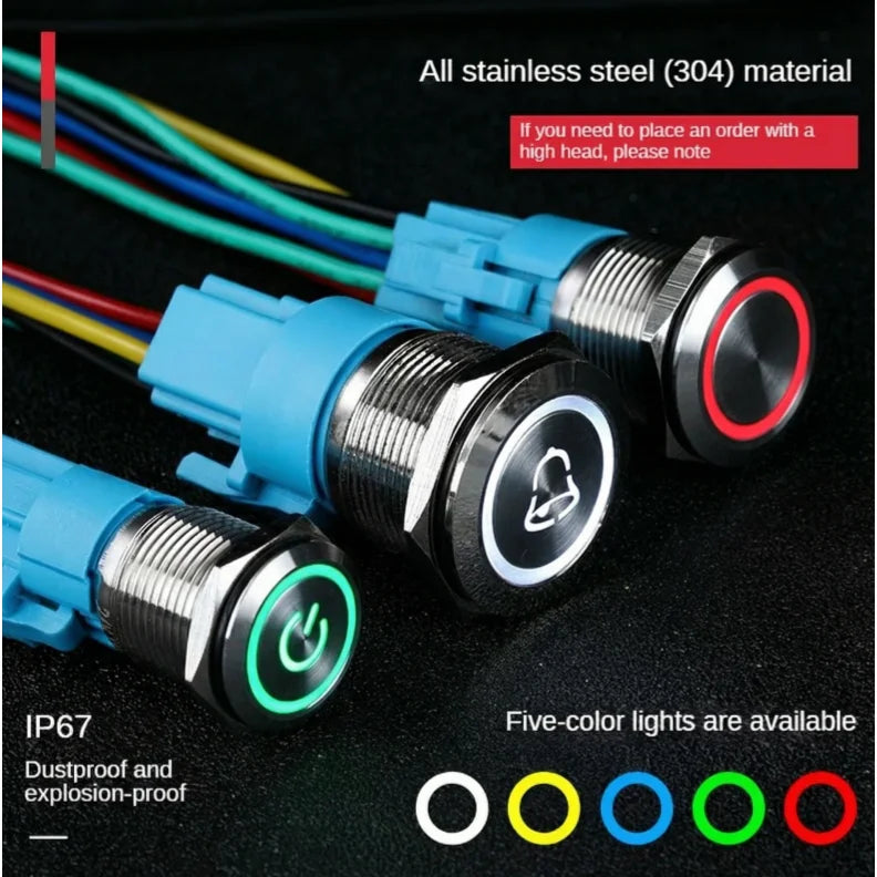 push button switch Two/three color, light metal 16 19 22mm self-locking/reset waterproof hotel doorbell customization latching