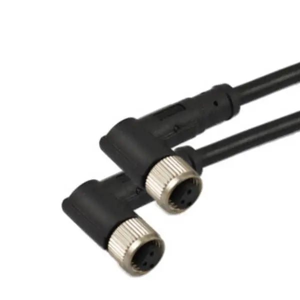 M8 3-Pin 90 Degree Female Panel Mount Connector to Female Cable, 1m 24AWG PVC Cable