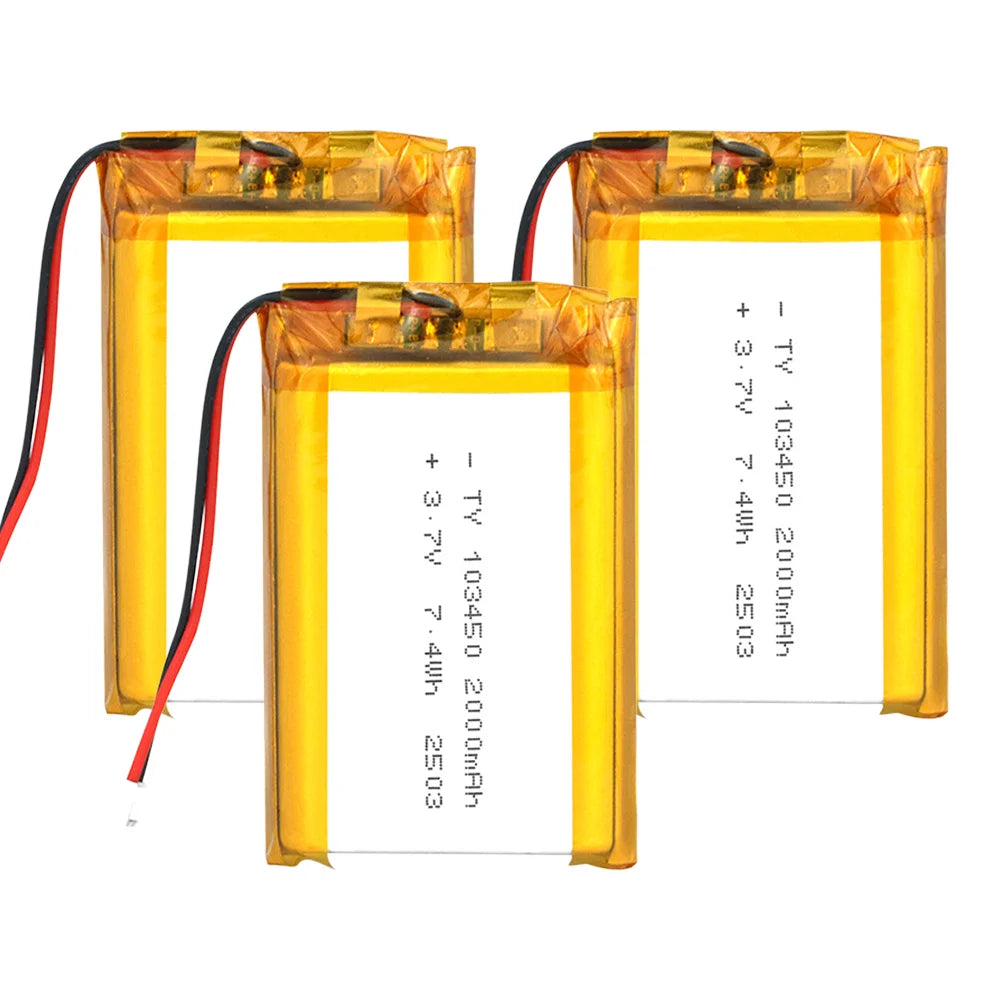 103450 3.7V 2000mAh Polymer Lithium Rechargeable Battery JST PH 2.0mm 2Pin Plug for Camera GPS Navigator MP5 Bluetooth Headset