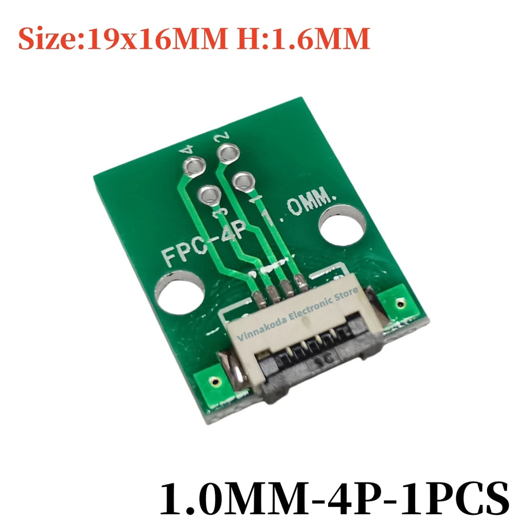 FFC/FPC Adapter Board with Soldered 1.0MM Flip Cover Lower Connector Straight or Bent Pins Available, 4/6/8/10/12/14/16/20/30P