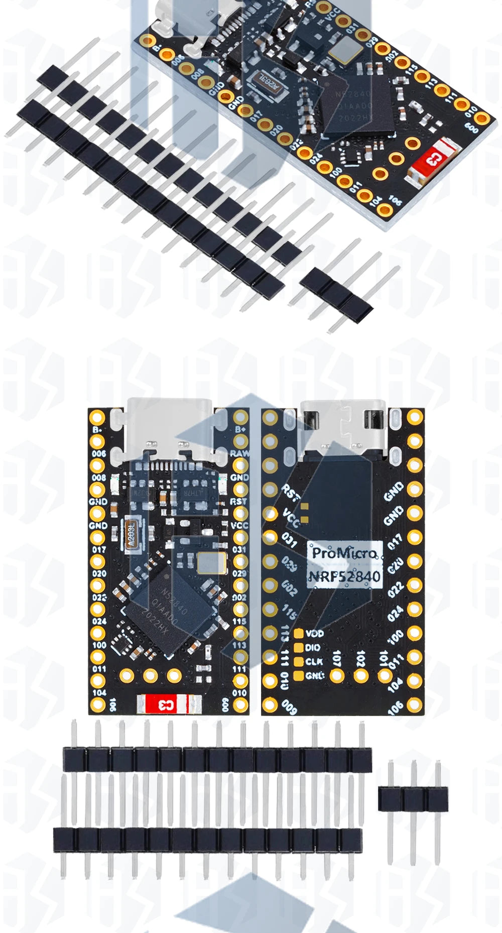 NRF52840 Development Board Compatible With Nice,New ipex antenna base version,Nano V2.0 Bluetooth Charging Management Pro Type-c