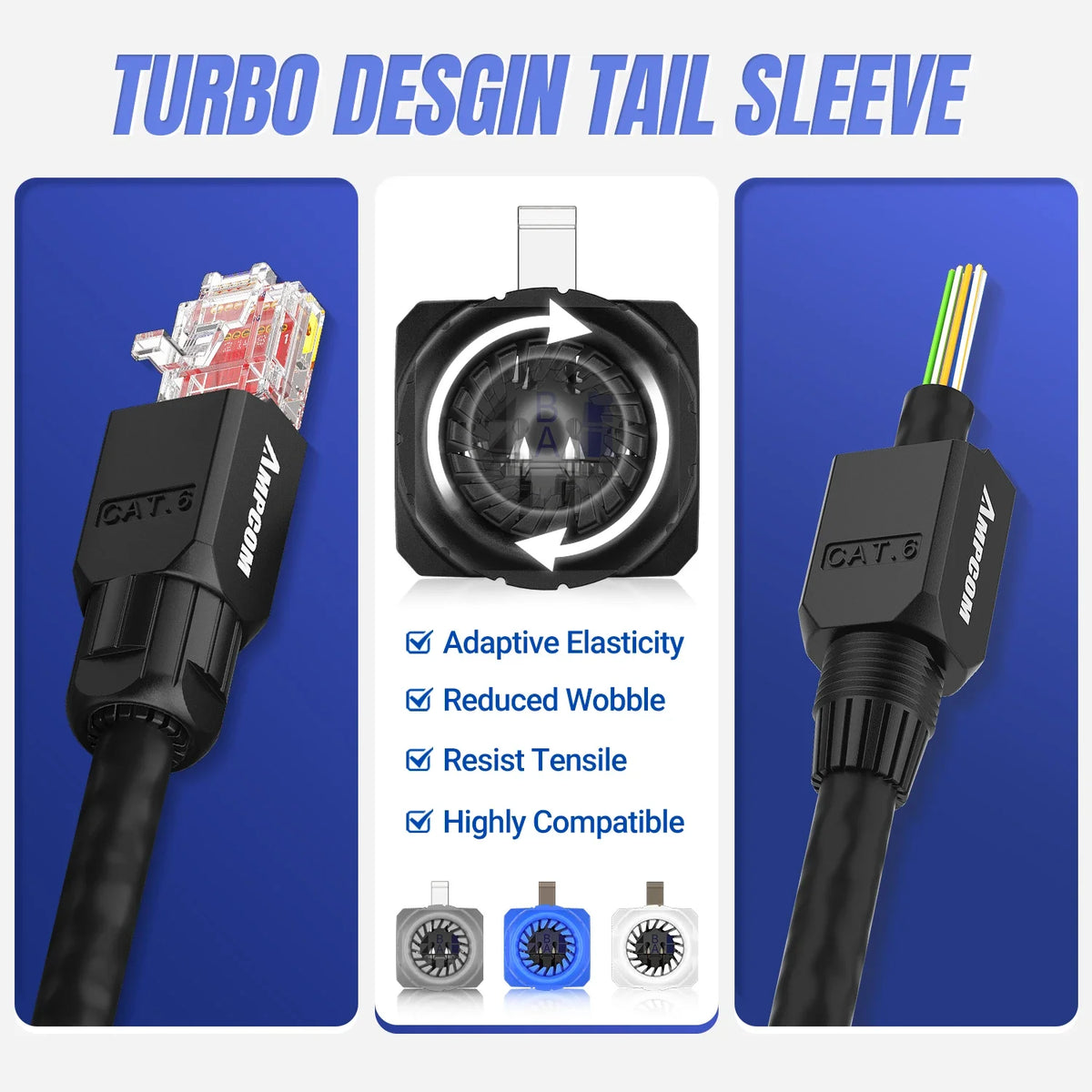 AMPCOM Tool Free RJ45 Connector, No Crimp Tool Less UTP 1000Mbps CAT6/CAT6A Modular PLug for Stranded Solid Lan Ethernet Cable