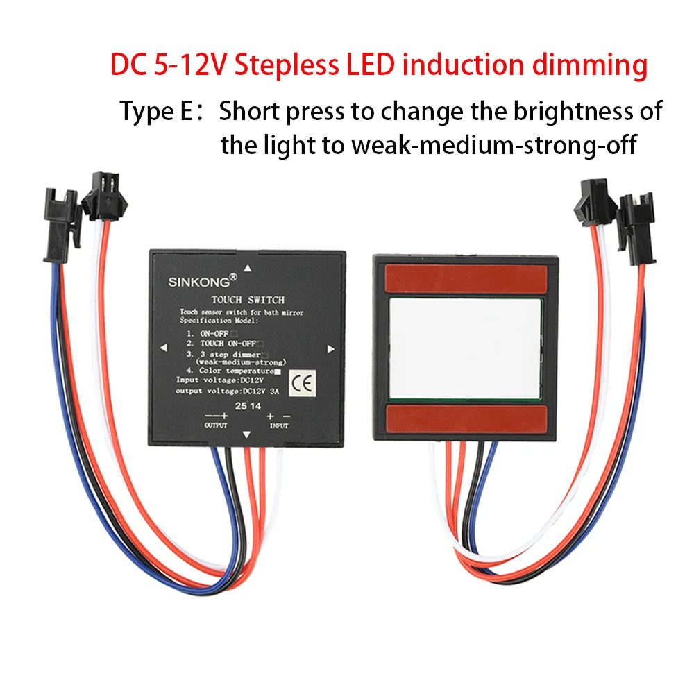 DC 12V 3A Touch Switch Sensor Stepless LED Inductive Dimmer Bathroom Mirror Lamp Dimming Control Switch for Led Light Mirror