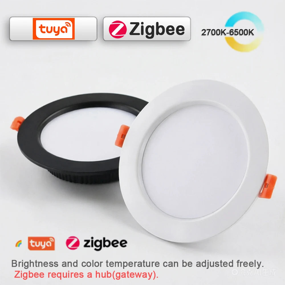 Tuya Smart Ultra-thin Embedded LED Downlight Bluetooth Zigbee Matter 3CCT Dimmable AC110V 220V Ceiling Lamp Indoor Lighting