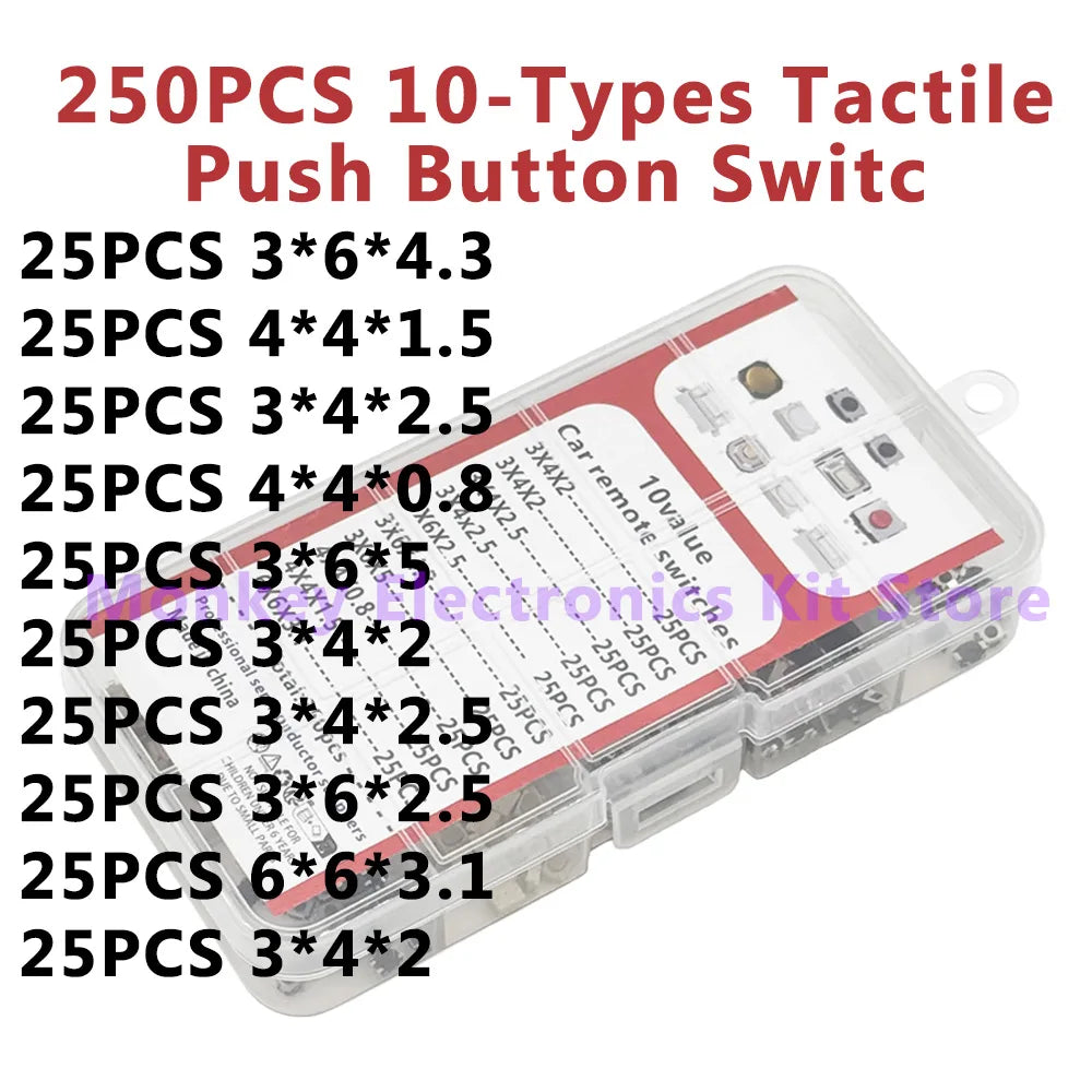 250PCS/1 Set  10-Types Tactile Push Button Switch Car Remote Control Keys Button Touch Micro switch