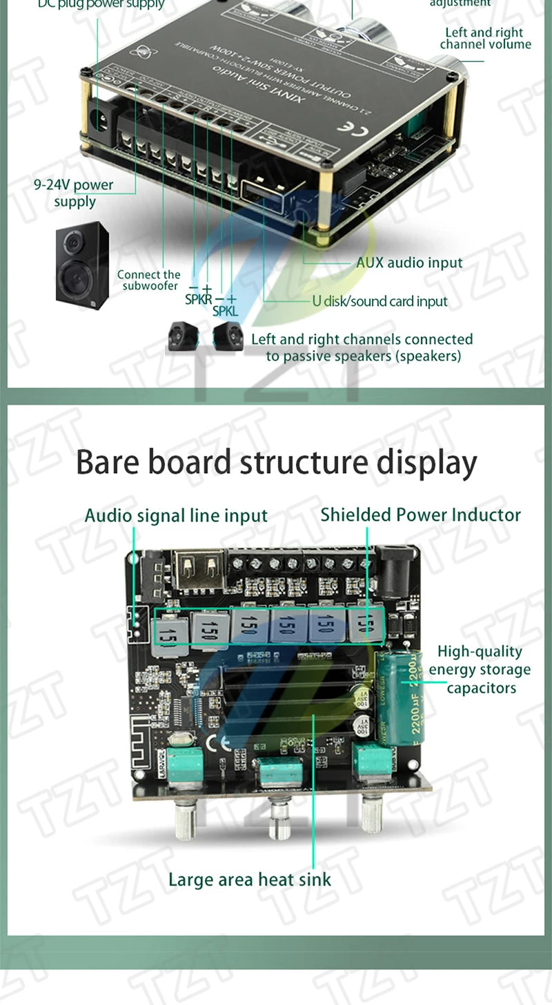 XY-E100H XY-E100L 2.1 Channel Bluetooth Audio Amplifier Board Module 50W+50W+100W Subwoofer With High Fidelity And Sound Quality