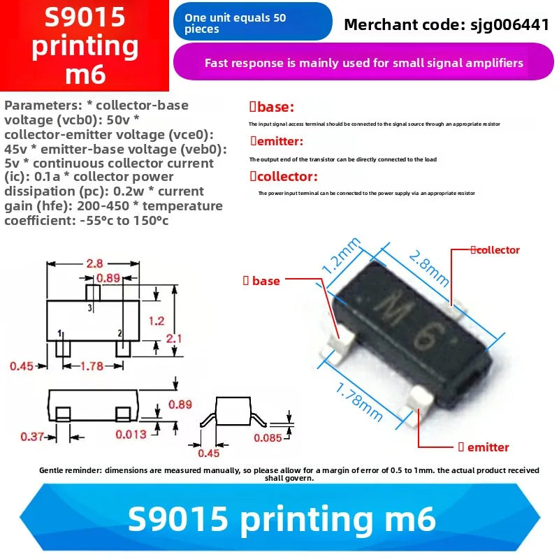 NPN PNP Transistor SOT23/S9018/MMBT4403/S9015/FMMT618TA//BZX84-C2V4/2SC1623/BAT54/A1015 Y1 04 J8 2T M6 618 D4 T3 1F A4 L6 JV3 BA