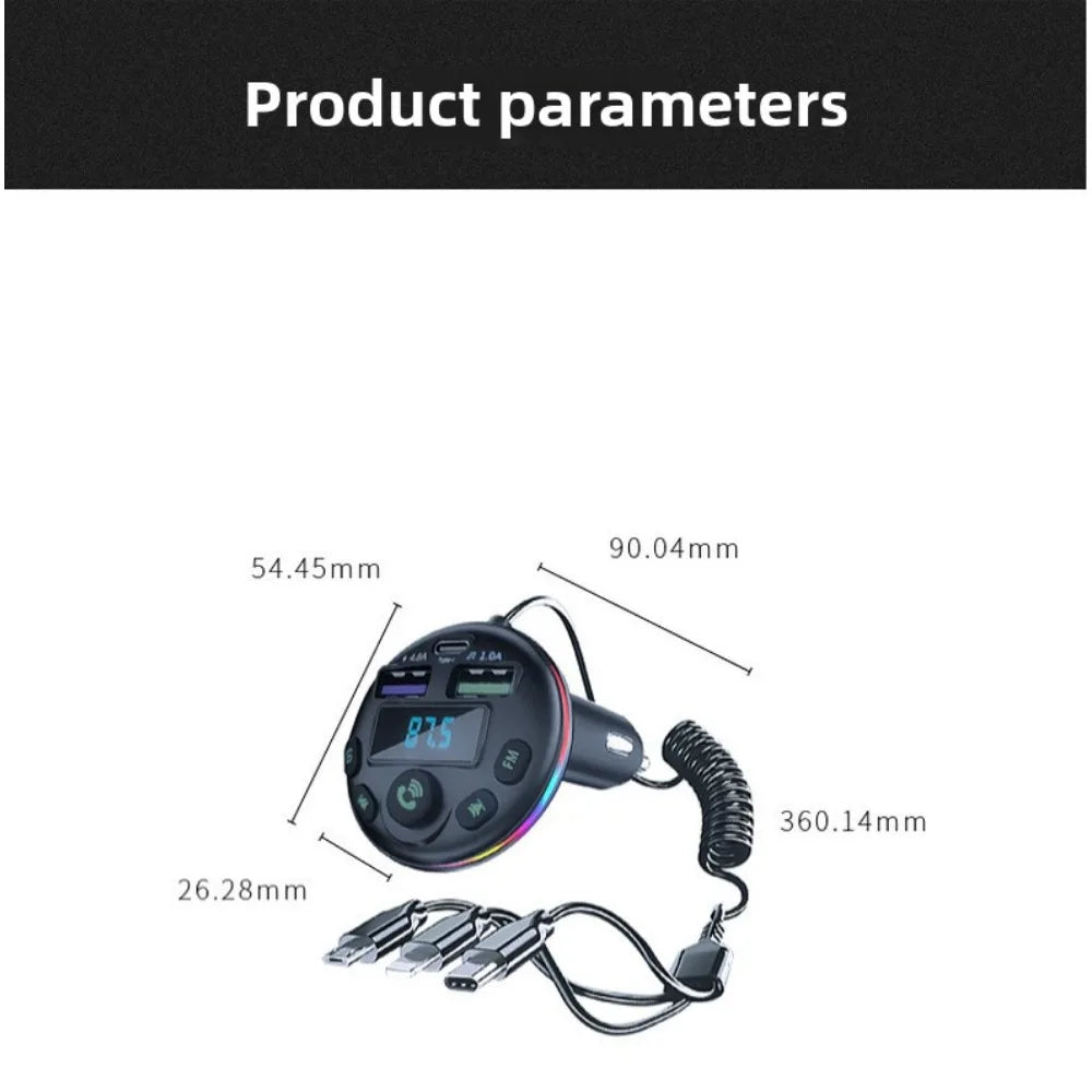 3 in 1 Charge Cable Car Bluetooth  FM Transmitter MP3 Modulator Player Handsfree Audio Receiver