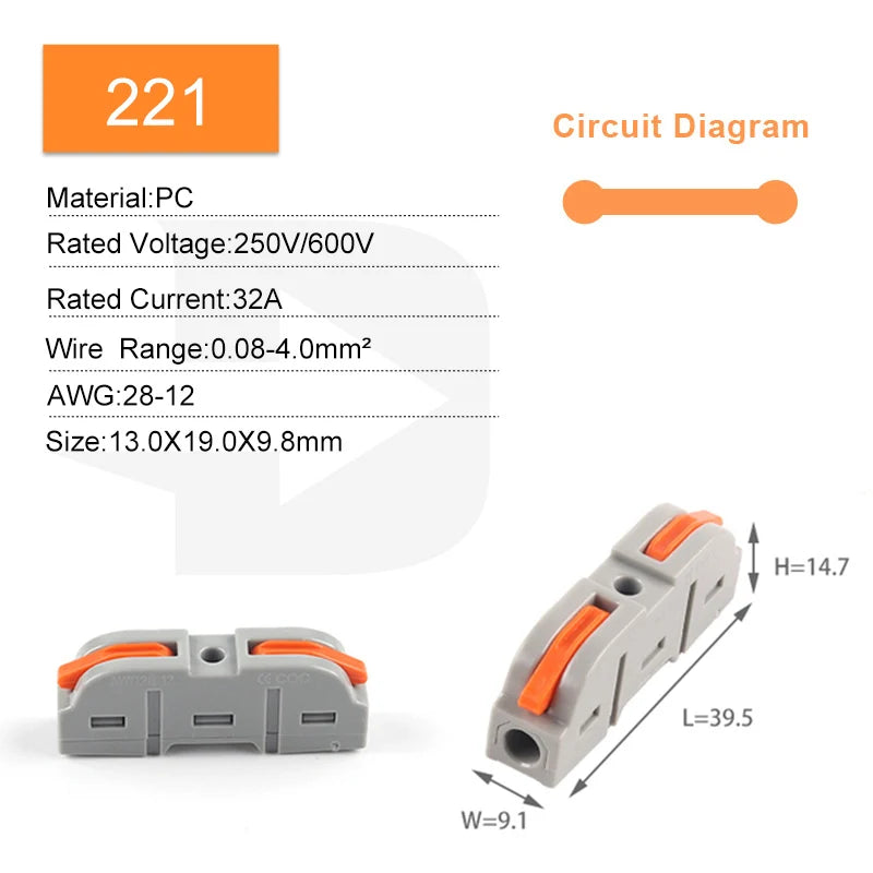 Quick Wiring Cable Connectors 2/3Pin Universal Compact Electrical Conductors SPL Splicing Splitter Push-in Home Terminal Block