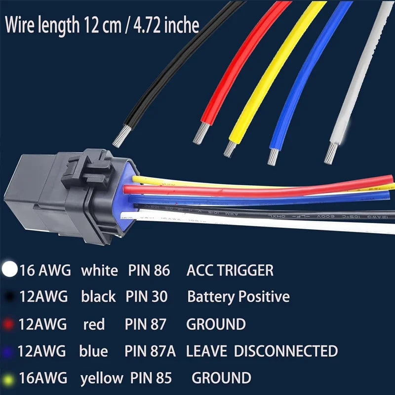 4Pin 5Pin Waterproof Relay and Harness Tinned Copper Wires Automotive Relay and Harness Set 12/24V 40A DC Relay Kit