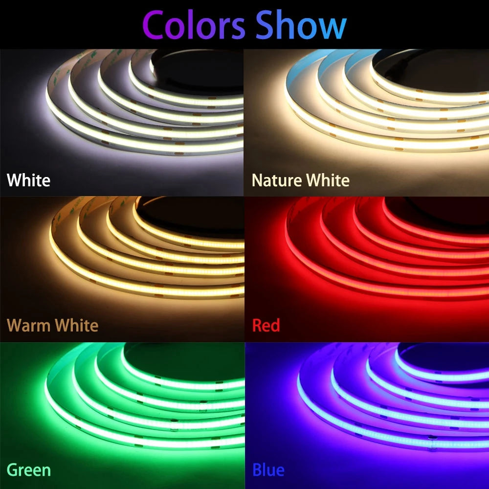 COB LED Strip Light Linear 8/10mm 480/528Leds/m soft Tape Warm Natural White Red Blue Green led lamp DC12/24V