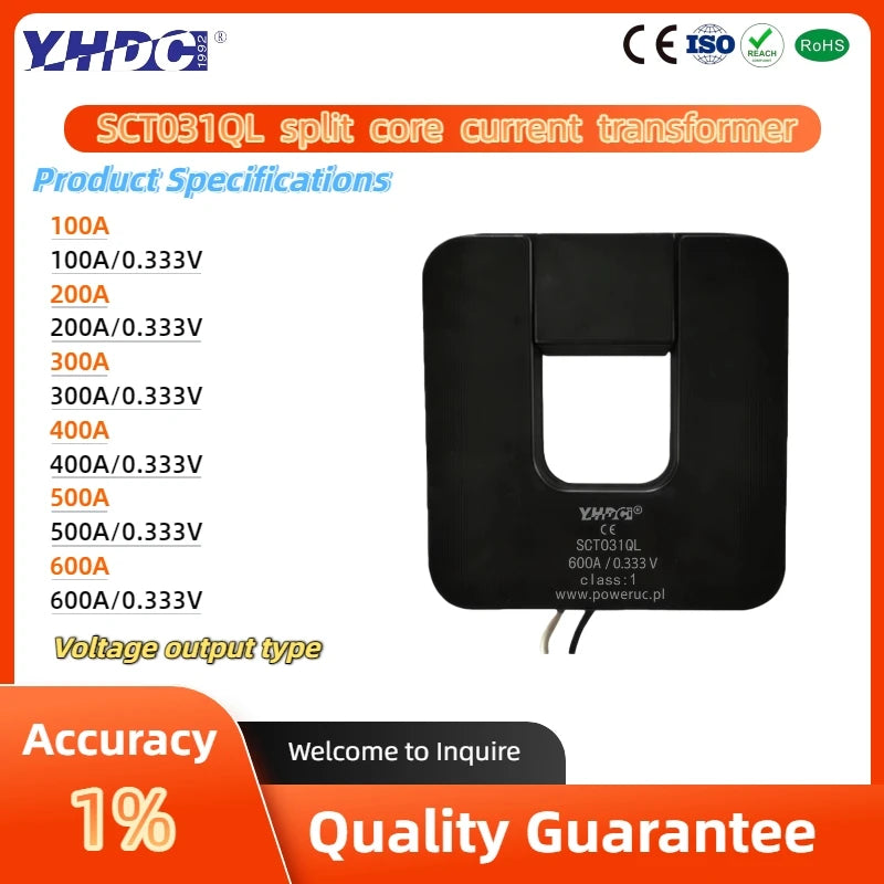 QL Series SCT031QL Input 100A 200A 300A 400A 500A 600A Output 0.333V/0.1A Accuracy 1% Split Core Current Transformer