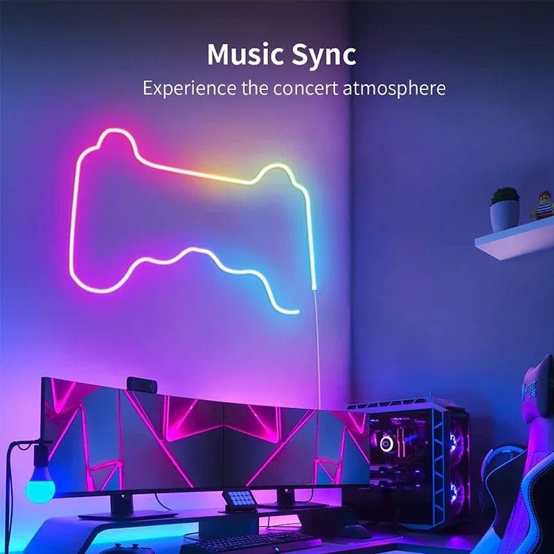 TUYA Neon LED Strip Lights Silicone Neon Rope Light 5-24V 84LEDs/M with Music Sync RGBIC Dreamcolor Chasing Strip Tape for Room