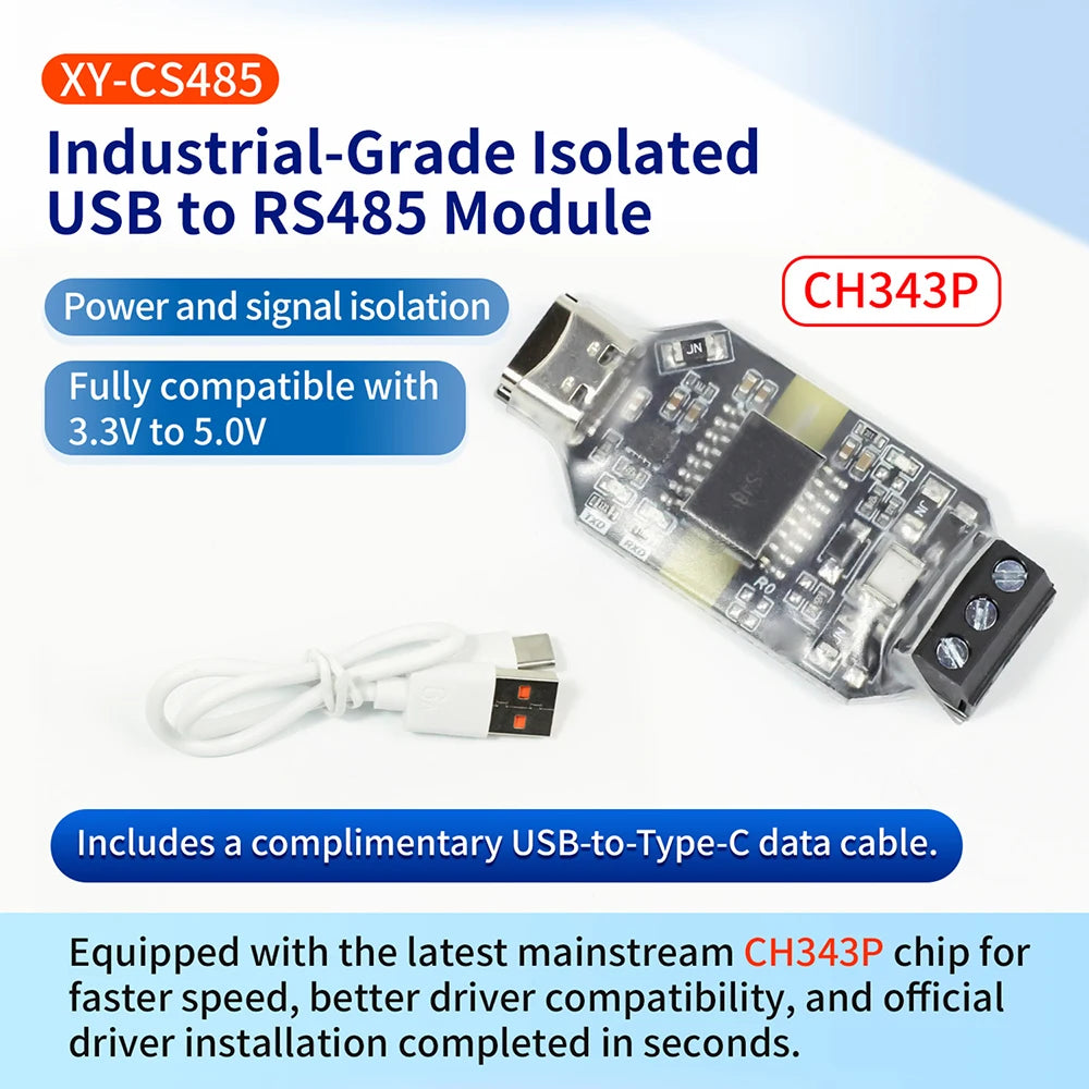 CH343P module 6Mbps USB to RS485 Isolated Converter Industrial Grade Type-C Interface 16KV Isolation Dustproof USB to TTL serial