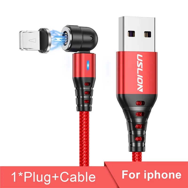 USLION 540 Rotate 5A Magnetic Cable Fast Charging Type C Cable Micro USB Magnet Charge Phone Data Line Wire For iphone 15 Xiaomi
