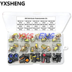 20Sets WH148 15MM Single Potentiometer Kits B1K/2K/5K/10K/20K/50K/100K/250K/500K/1M,With White, Blue Yellow Orange Red Knobs Set