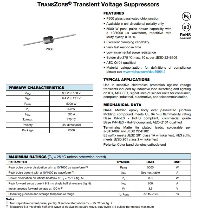 10PCS P-600 TVS Diode 5KP43A 5KP43CA 5KP45A 5KP45CA 5KP48A 5KP48CA 5KP51A 5KP51CA 5KP54A 5KP54CA 5KP58A 5KP58CA 5KP60A 5KP60CA