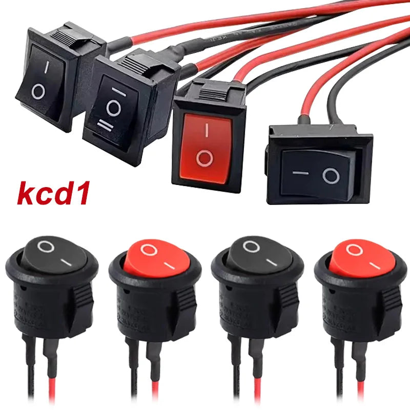 5Pcs KCD1 Mini Rocker Switch 6A/250V 10A/125V Power Switch ON OFF with Wire Cable Toggle Switch for Car Automotive Boat