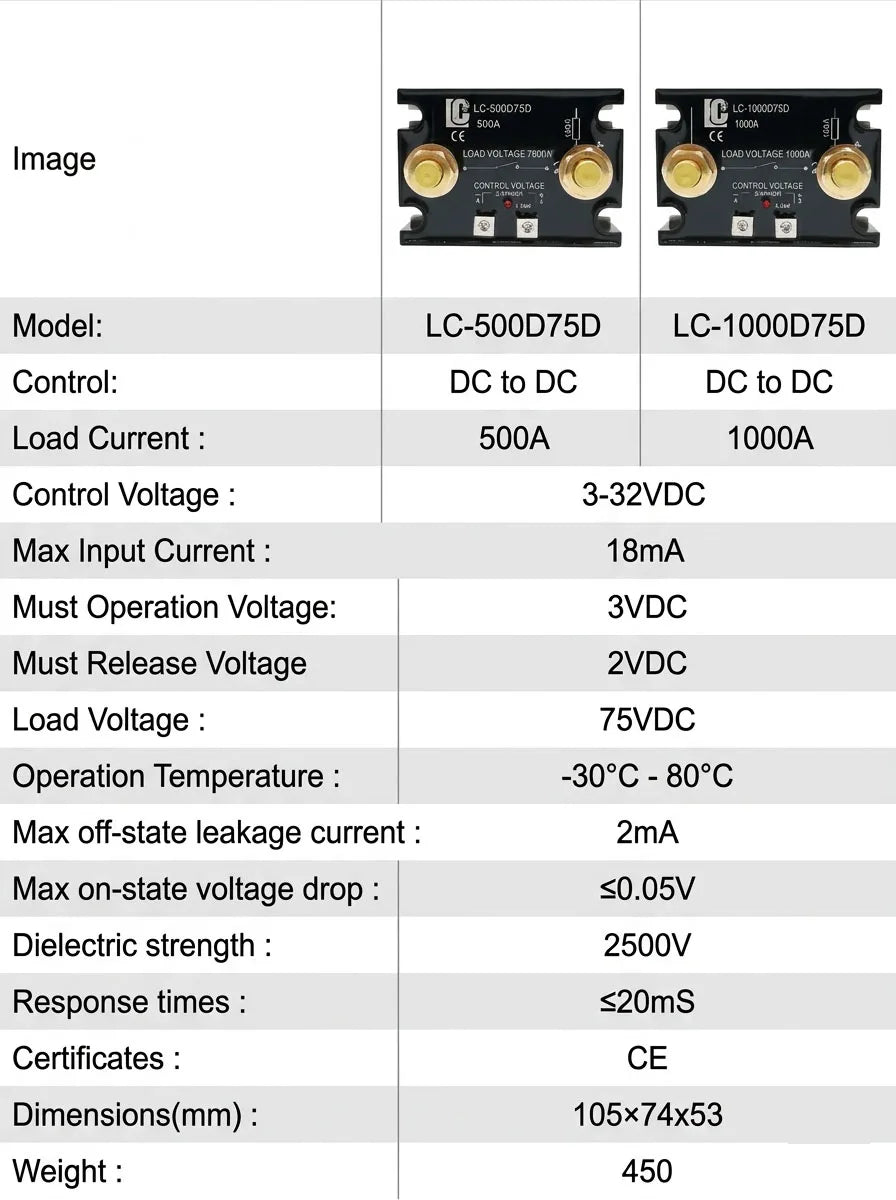 LCTC SSR-1000DD DC Control DC Solid State Relay 1000A High Power DC Relay Single Phase 3-32VDC Large Current Crydom With LED
