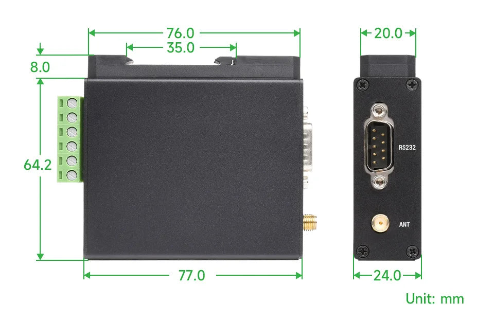 Waveshare Rail-mount SX1262 LoRa Data Transfer unit, RS232/RS485/RS422 To LoRa, Suitable For Sub-GHz Band Data Acquisition