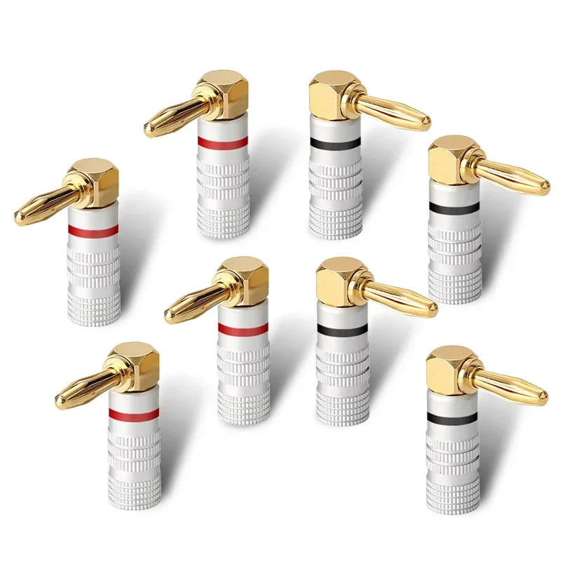 2PCS Banana Plug Audio Speaker Connector 90 Degree Straight Angle Plug Audio Jack Gold Plated Speaker Terminals Adapters