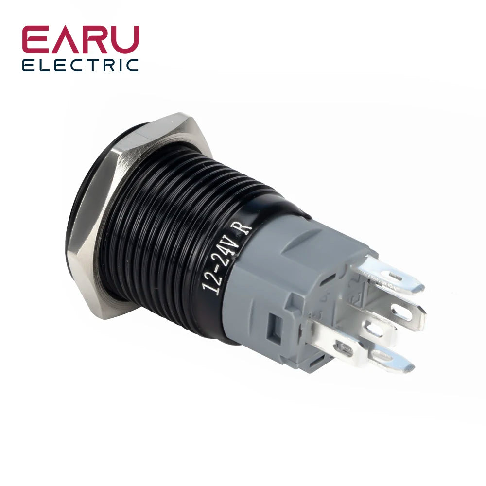 12/16/19/22mm Waterproof Metal Push Oxidized Black Button Switch LED Light Momentary Latching Car Engine Power Switch 5V 12V 24V