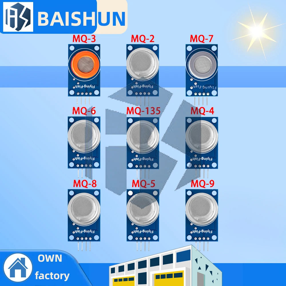 MQ Series Gas Detection Sensor Module Kit - Includes MQ-2, MQ-3, MQ-4, MQ-5, MQ-6, MQ-7, MQ-8, MQ-9, and MQ-135 for Gas Sensing