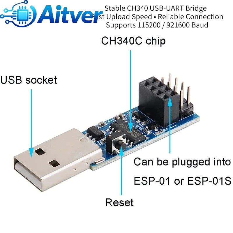 ESP01 Programmer Adapter USB to ESP8266 ESP01S Downloader with Auto Download Function CH340 for Arduino DIY Projects