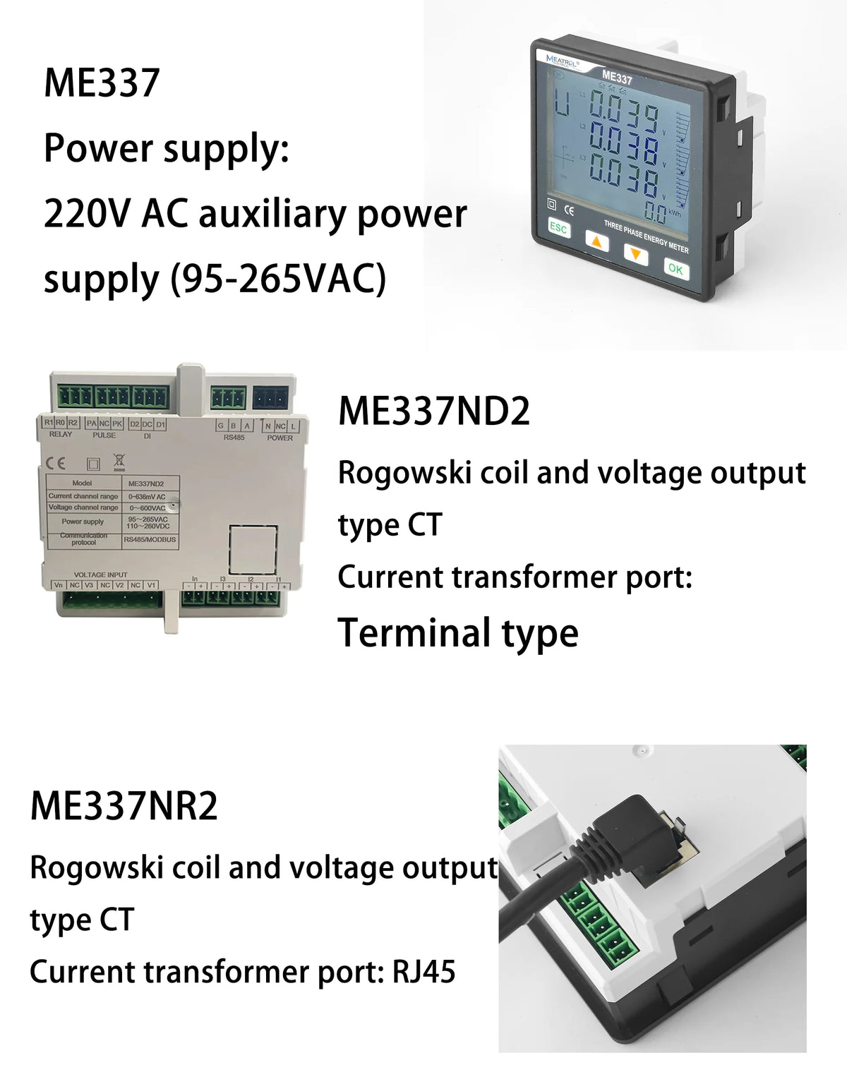 Three Phase Multi-function Smart Meter ME337 RS485 Rogowski coil LCD Digital Power Energy Panel meter