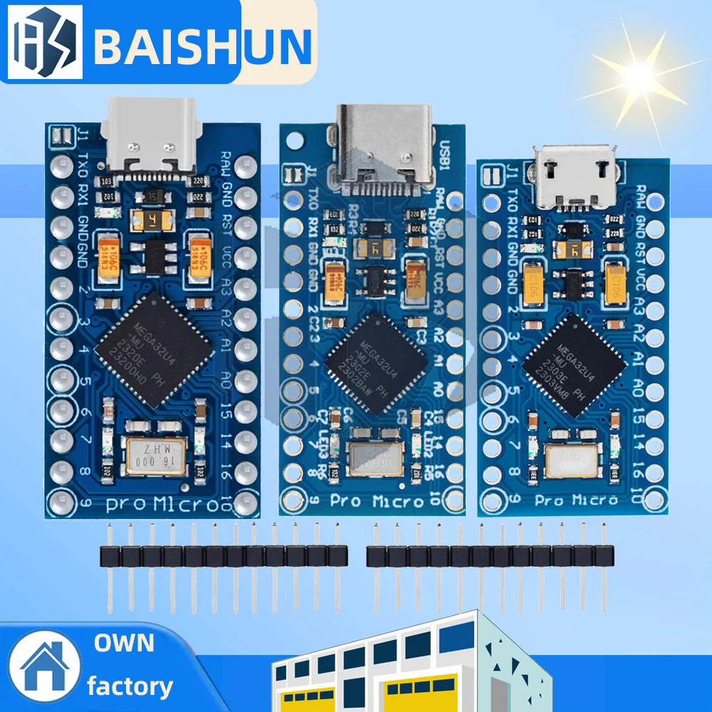 Pro Micro ATmega32U4 5V 16MHz Replace ATmega328 For Arduino TYPE-C  With 2 Row Pin Header For Leonardo Mini Usb Interface Pro