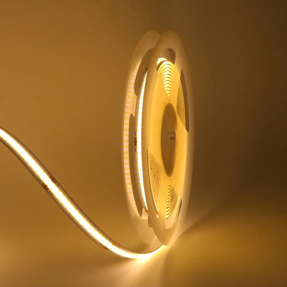 3mm 5mm PCB Battery Power COB LED Strip Light 5V Warm Natural White Blue Red Green Pink Tape 320LEDs 8mm High Density Flex Lamp