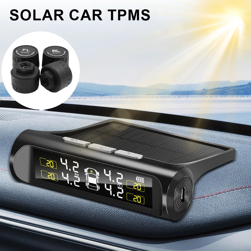 Tire Pressure Solar TPMS Car Tyre Pressure Monitoring System Solar Power Auto Security Alarm Systems Power External Sensor Auto Accessories Universal