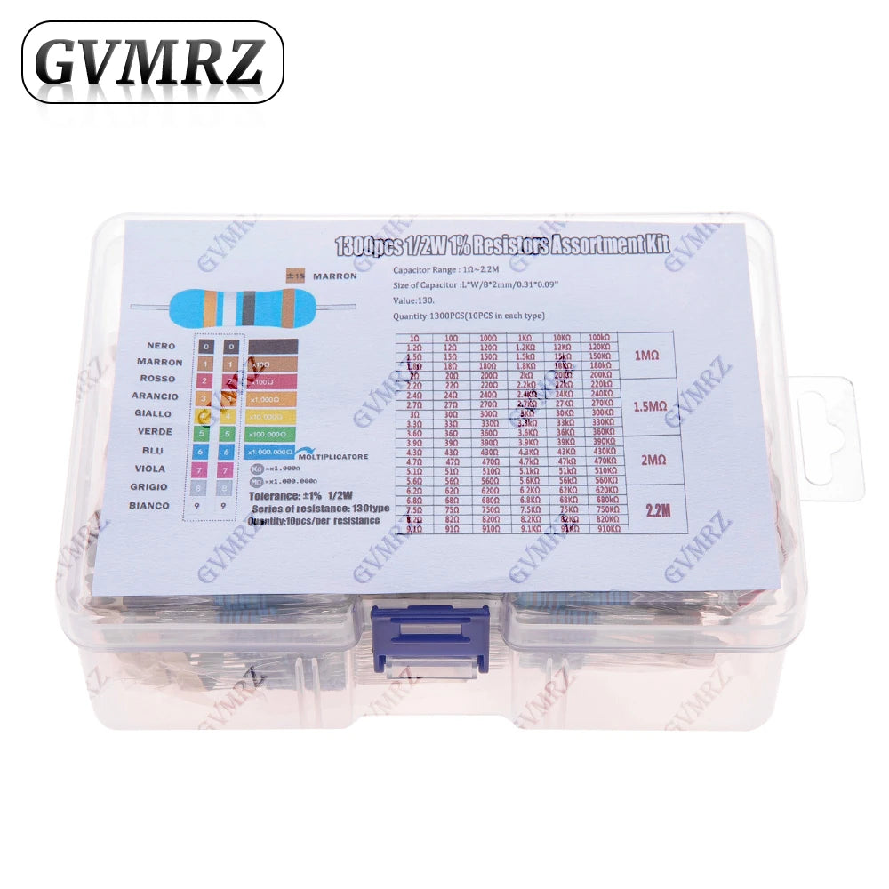 1/4W 1/8W 1/2W 1W 2W Metal Film Resistor Kit 130 Values 0.125W 0.25W 0.5W 1% Resistance Assortment Assorted Set Box 0.1667W