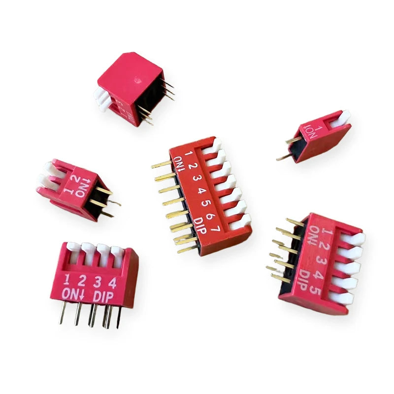 10PCS Piano Type Red Toggle Switch Module Spacing 2.54MM Horizontal Type Side Plug DP-1/2/3/4/5/6/7/8/10 Position DIP Switch