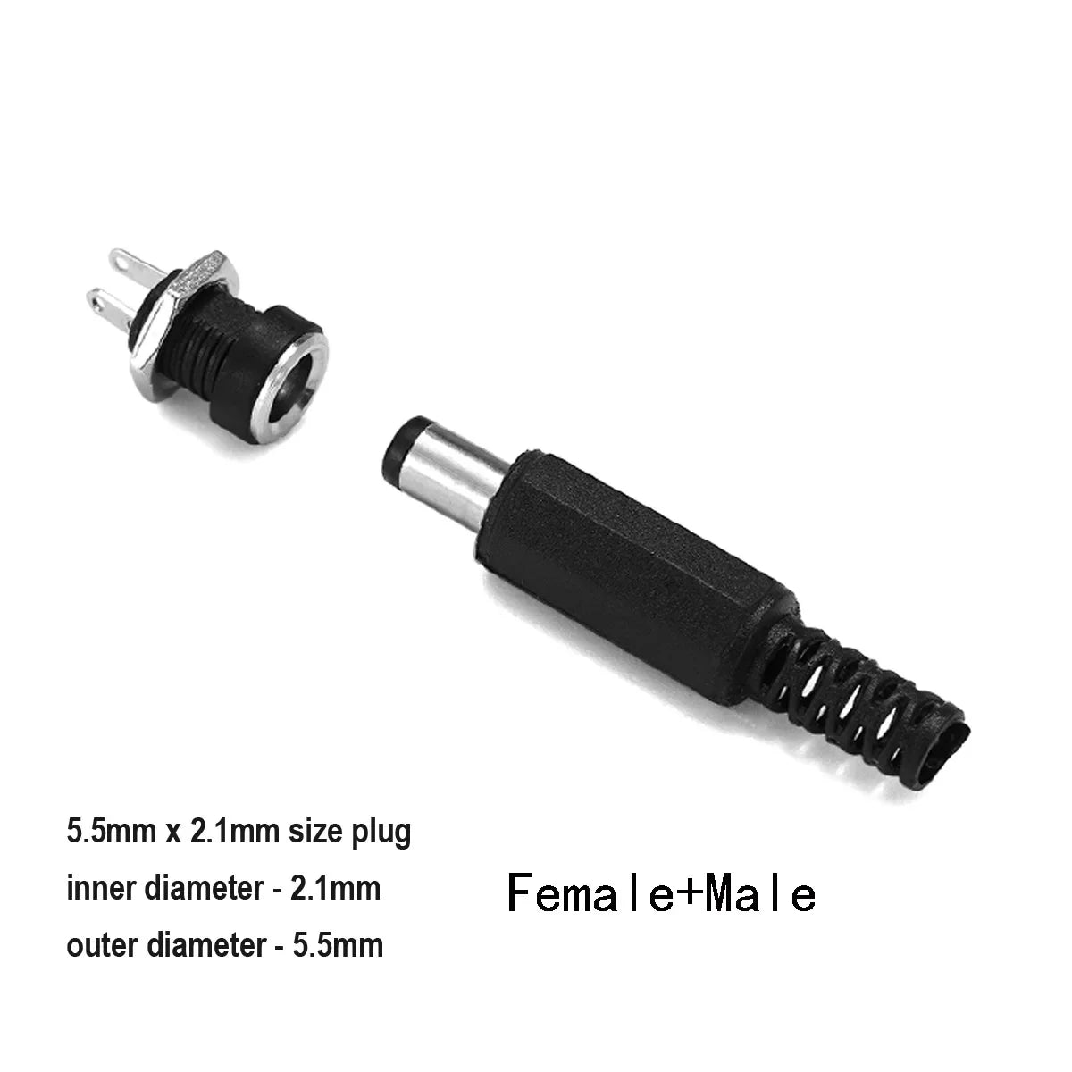 1-10Pcs 5.5 x 2.1mm 12V DC Power Male Plugs Connector Female Jack Screw Nut Panel Mount Adapter For DIY Projects Connector