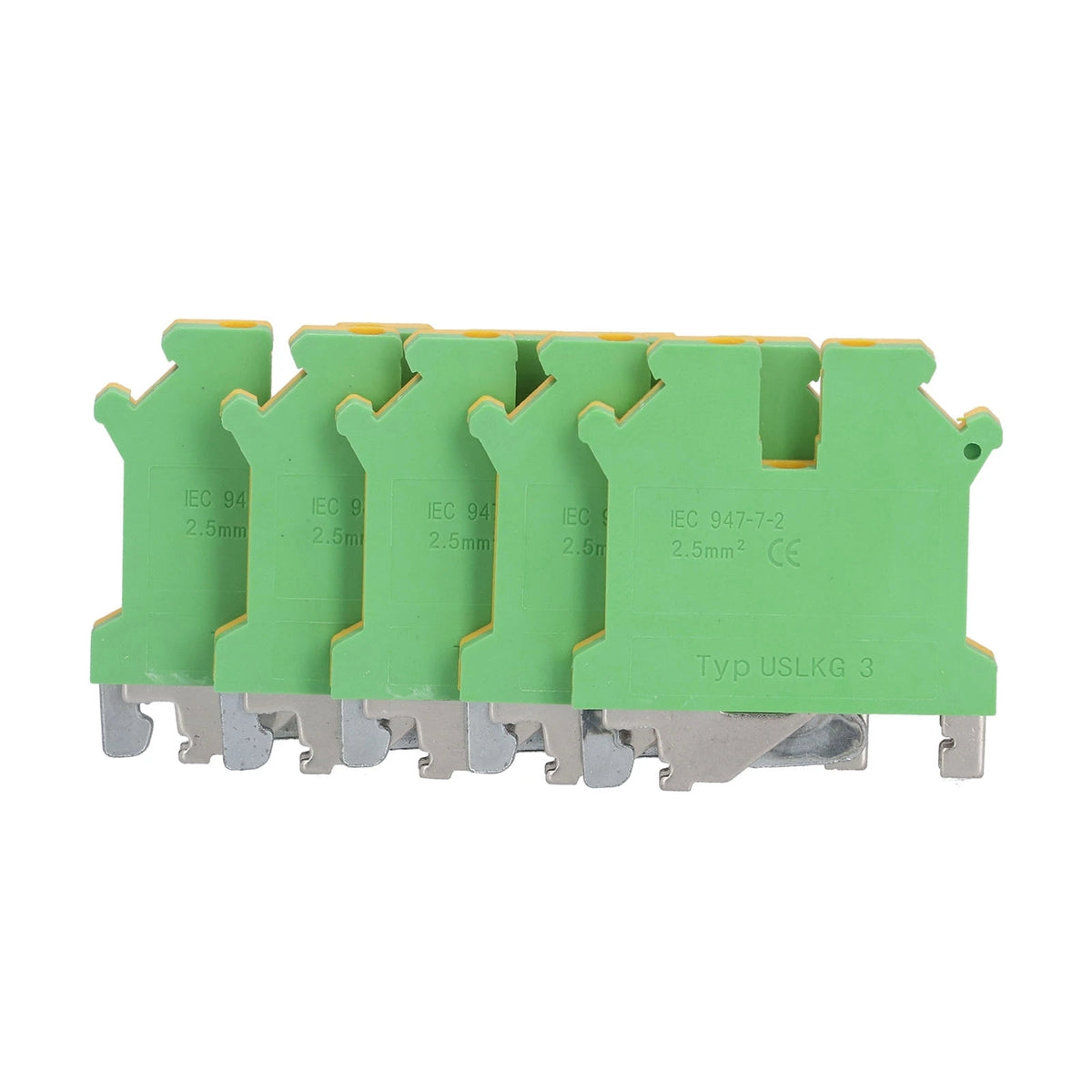 50Pcs Grounding Terminal Pure Copper DIN Rail Mounted Earth Terminal Block Yellow Green TYP USLKG‑3