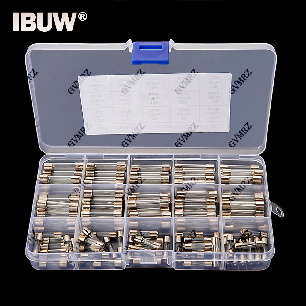 150Pcs 15value 5x20mm 6x30mm Glass Fuse Assorted Kit Box 0.25A 0.5A 1A 2A 3A 5A 8A 10A 15A 20A 30A