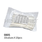 660pcs=33valuesX 20pcs 1% 100% Brand New and High Quality 1206 0603 0402 0805 0201 SMD Resistor Sample Assorted Kit