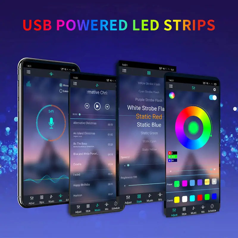 5050 RGB USB LED Strip 5V Bluetooth WiFi Control 16 Million Colors App Voice Remote for Room TV Backlight Decoration