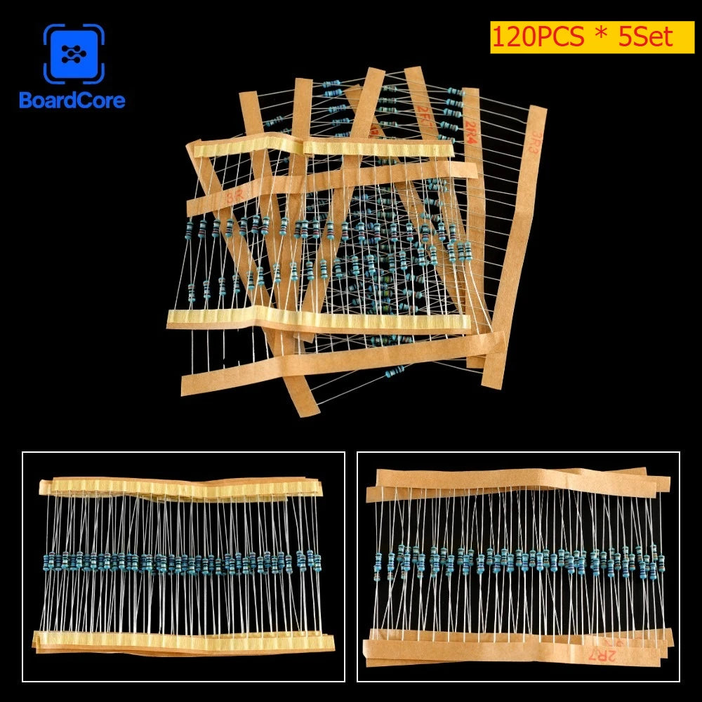 120PCS Metal Film Resistor 1/4W 1% Ohm Resistance Kit 2ohm 2.2ohm 2.4ohm 2.7ohm 3ohm 3.3ohm Car Airbag Repair Resistor Set