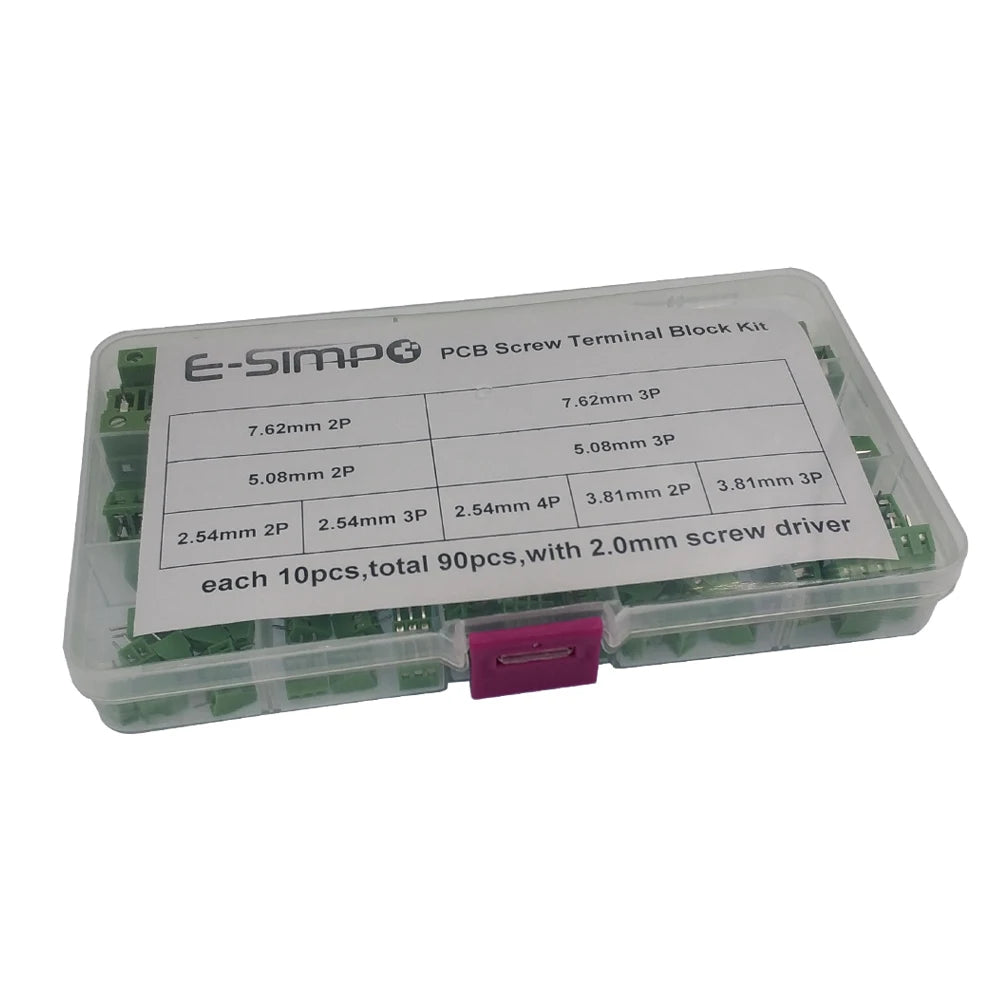 2.54mm 4P 3.81mm 5.08mm 7.62mm 0.1in-0.3" Pitch 2P 3P 9Valuesx10pc PCB Screw Wire Terminal Block Connector Assortment Kit