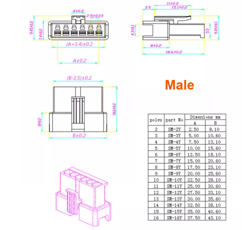 SM2.54 22AWG Cable 2/3/4/5/6-12Pin Plug Socket Male Female 10/15/20/30/50cm Connector LED Strip Light Adapter Wire Harness